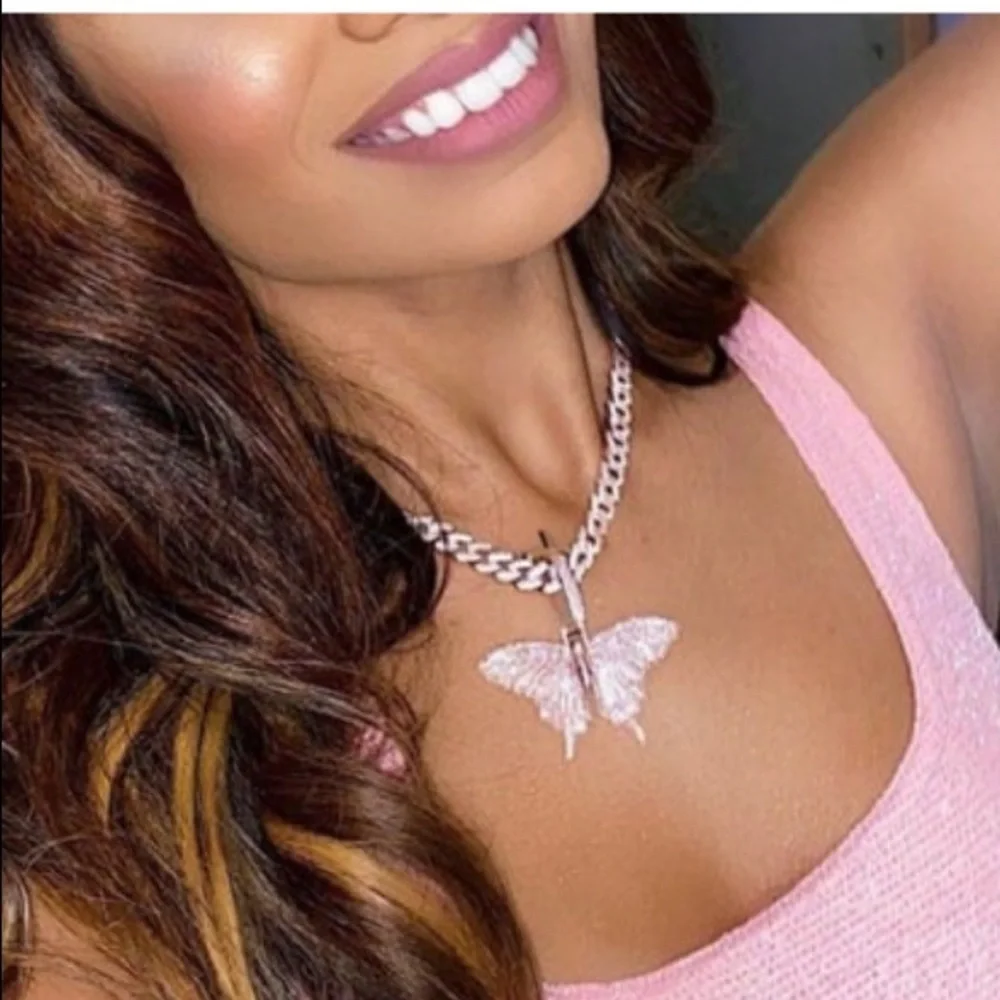 16 inch pink butterfly cuban choker
